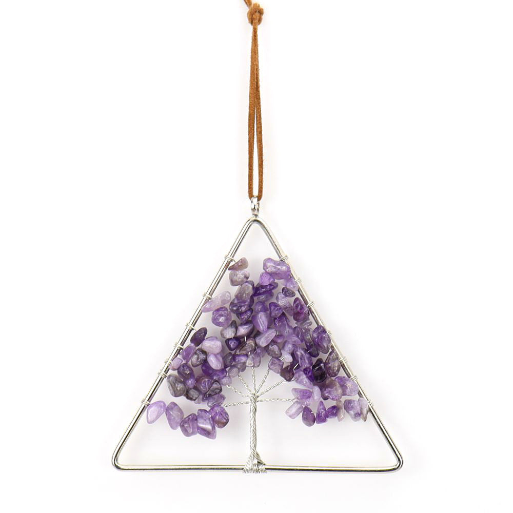 zensoullab Natural Raw Crystal Stone Gravel Christmas Tree Triangle Hanging Holiday Home Decoration