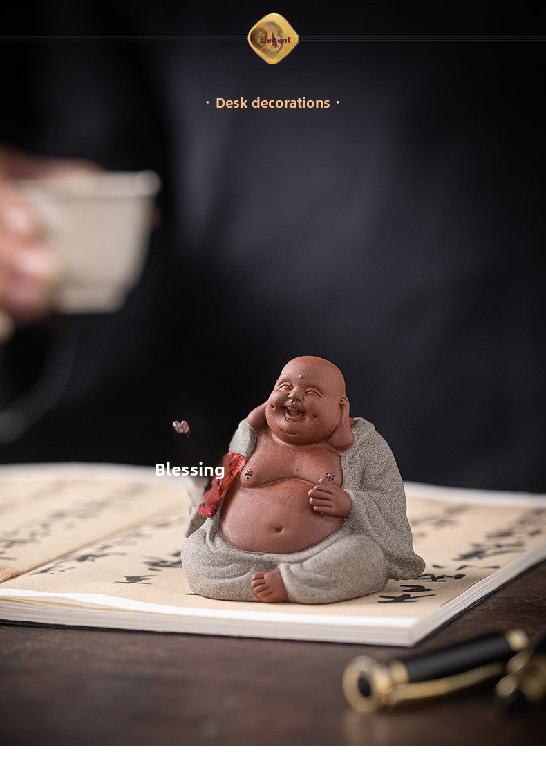 zensoullab Zen Style Chinese Five Blessings Maitreya Fortune Prosperity Longevity Happiness Wealth Smiling Buddha Desktop Small Ornament Creative Home Tea Room Tea Pet