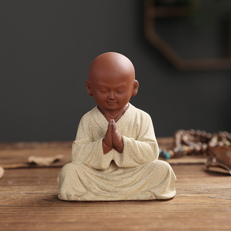 zensoullab Purple Clay Little Monk Zen Home Decor Chinese Style Ornament Living Room Study Entrance Tea Room Tea Pet Bonsai Ceramic Decoration