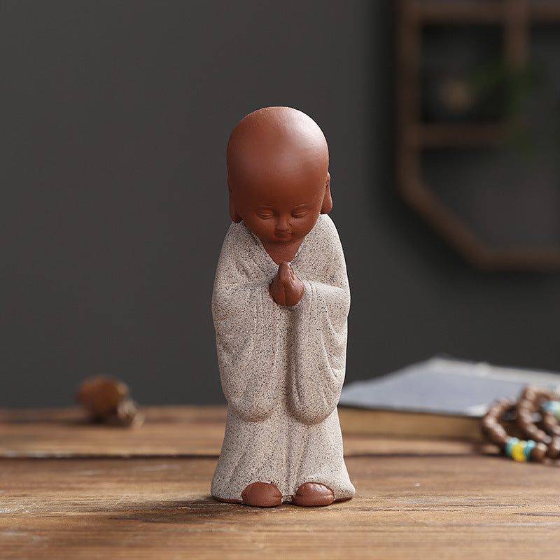 zensoullab Purple Clay Little Monk Zen Home Decor Chinese Style Ornament Living Room Study Entrance Tea Room Tea Pet Bonsai Ceramic Decoration