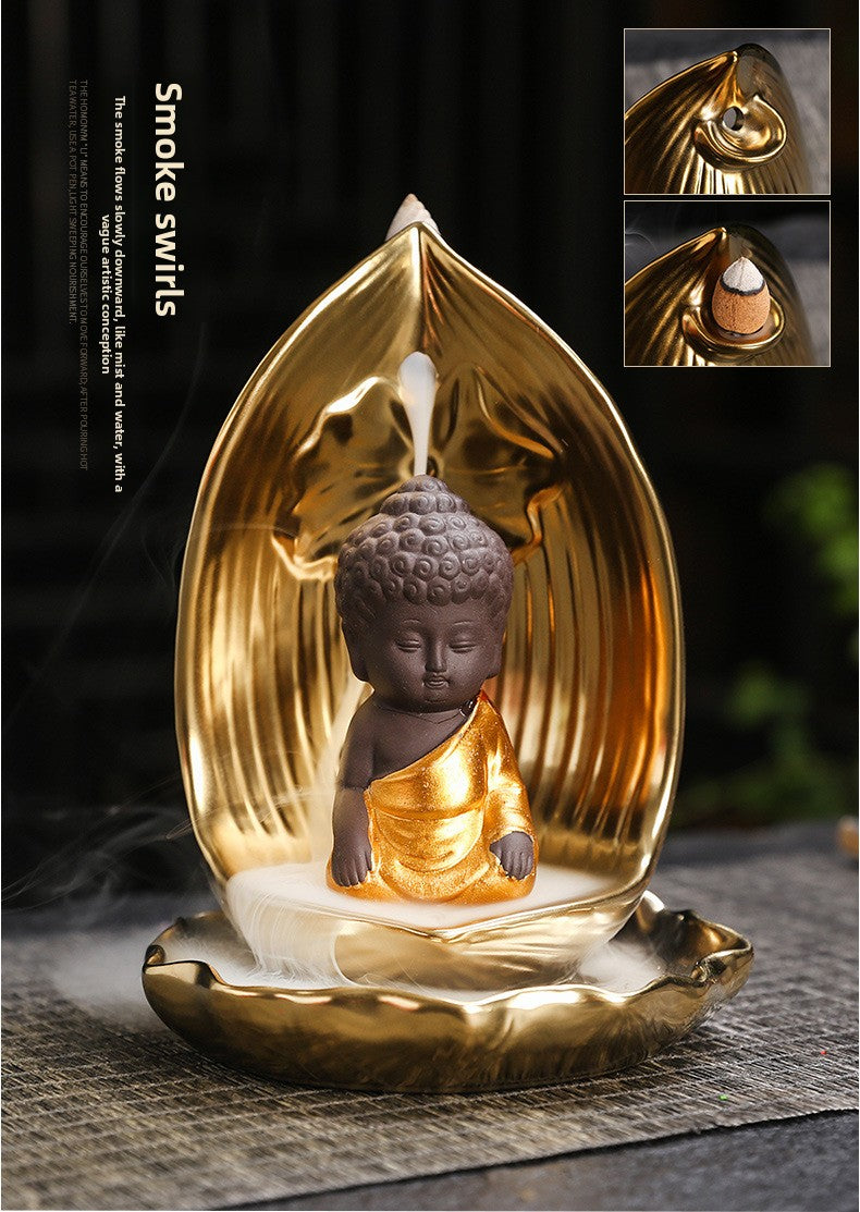 zensoullab Backflow Incense Burner Rulai Flowing Incense Gold Base Small Shaami Creative Backflow Incense Burner Home Incense Desktop Ornament