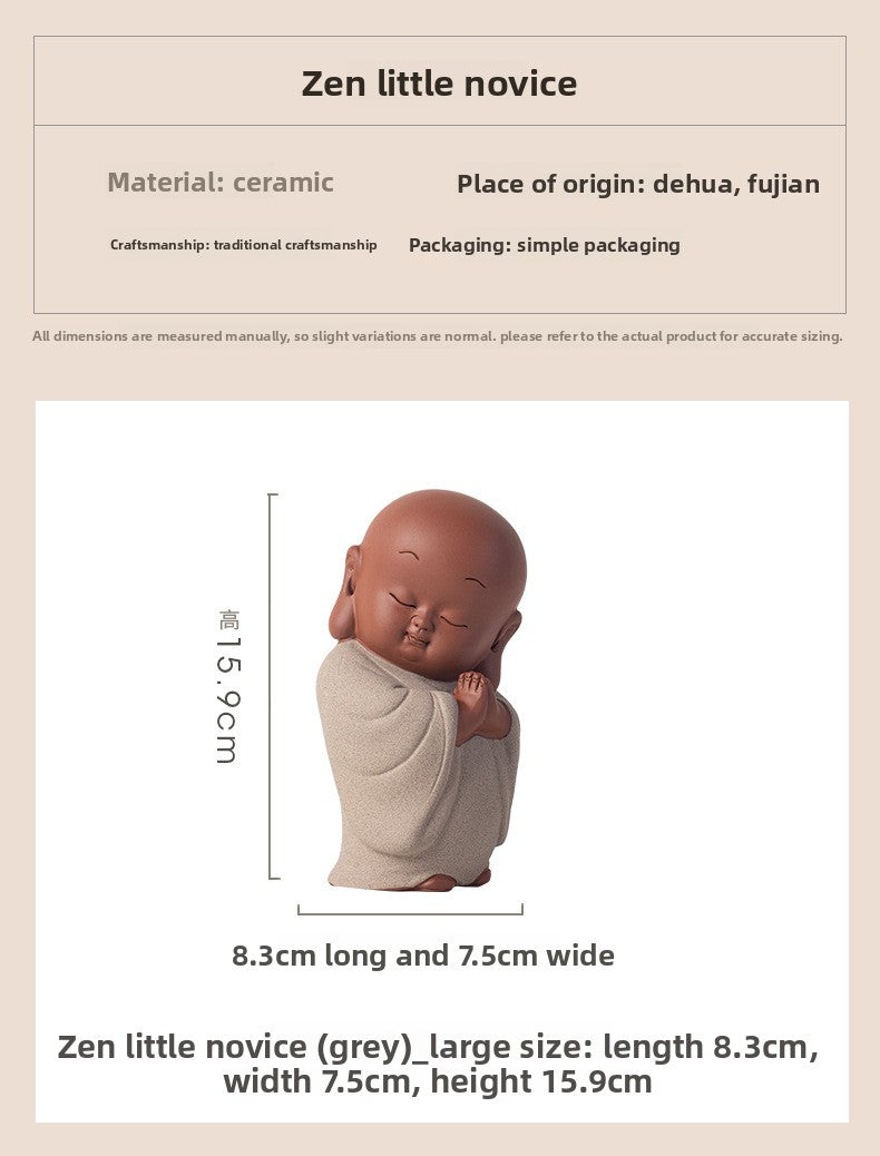 zensoullab New Chinese Style Ceramic Zen Little Monk Premium Desktop Ornament Creative Home Fish Tank Landscaping Tea Pet Decoration