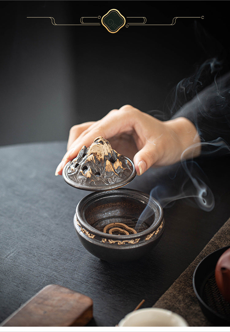zensoullab Boshan Ceramic Incense Burner for Home Indoor Small Sandalwood Agarwood Incense Burner Zen Tea Room Incense Incense Seal Tower Incense Burner