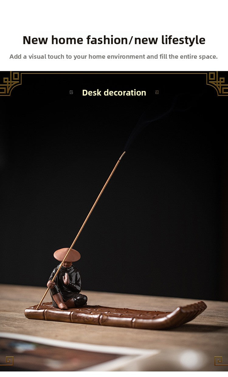 zensoullab Xie Ke Incense Burner for Home Indoor Sandalwood Agarwood Holder Zen Style Jiang Taigong Fishing Tea Room Ceramic Aromatherapy Burner Ornament