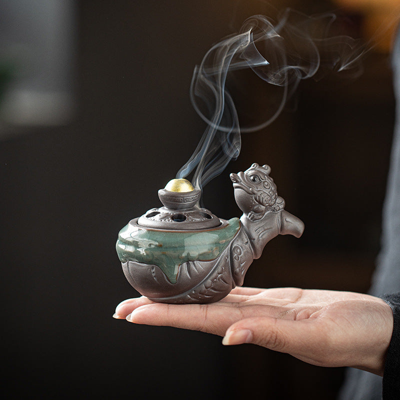 zensoullab Lucky Money Pipe Golden Toad Mini Incense Burner Home Indoor Small Coil Incense Burner Zen Tea Room Incense Aromatherapy Burner Ornament