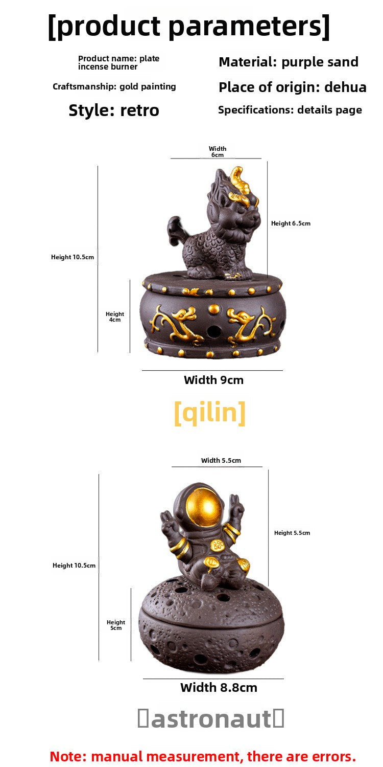 zensoullab Kirin Incense Burner Purple Clay Creative Aromatherapy Burner Home Indoor Incense Ceremony Agarwood Sandalwood Burner Cultural Astronaut Ornament