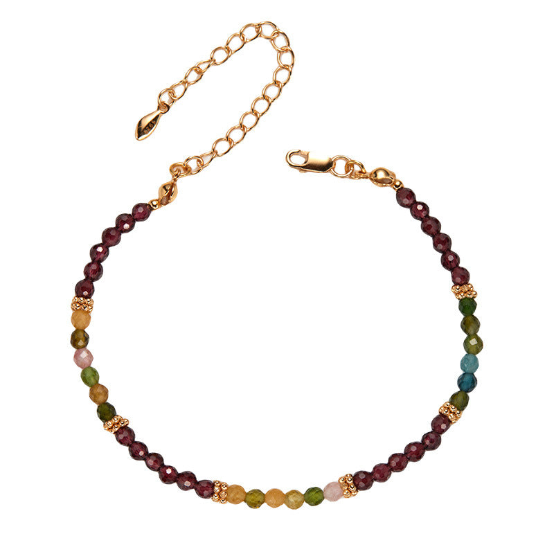 zensoullab S925 Sterling Silver Natural Tourmaline Garnet Gemstone Necklace for Women French Niche Style Handmade Beaded Collarbone Chain