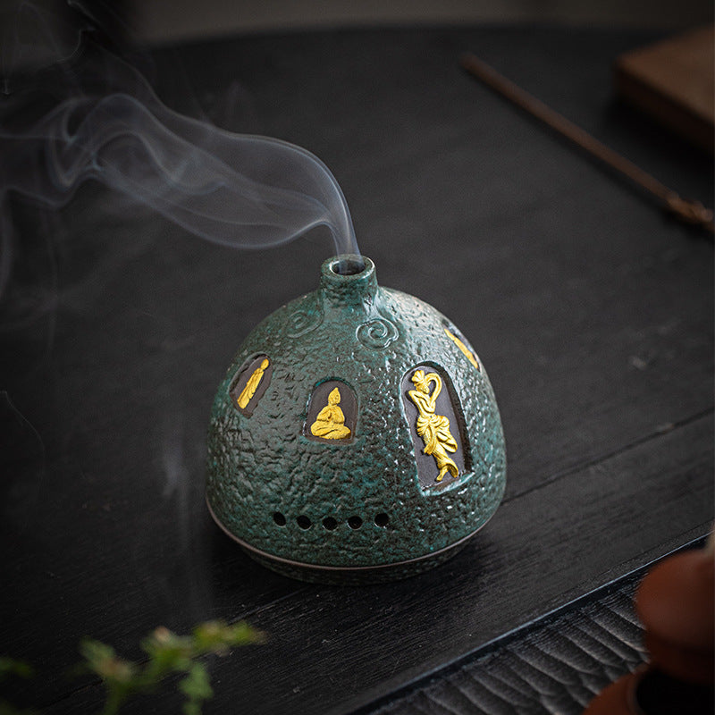 zensoullab Dunhuang Ceramic Incense Burner Home Indoor Incense Holder Incense Stand Aromatherapy Burner Zen Tea Room Desktop Incense Burner Ornament