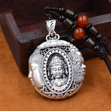 zensoullab One Thought Becomes Buddha Magic Thai Silver Sweater Chain Long Vintage Necklace Large Pendant Hanging Pendant 2023 Pendant