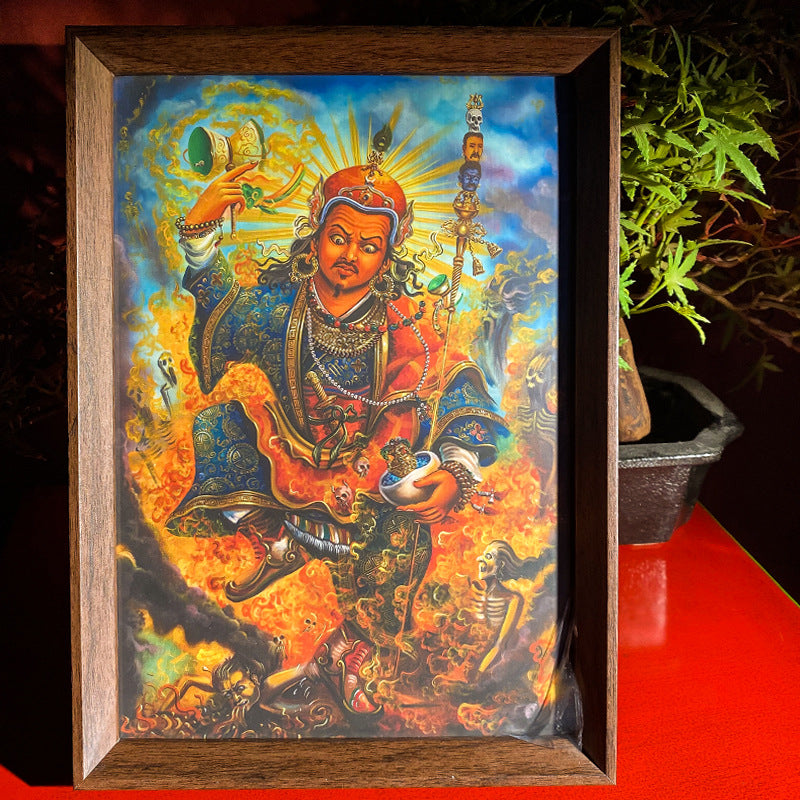 zensoullab Thangka Yellow God of Wealth Mahakala Buddha Statue Hanging Painting Desktop Display Guanyin Bodhisattva Wealth Attraction Entrance Decoration Painting