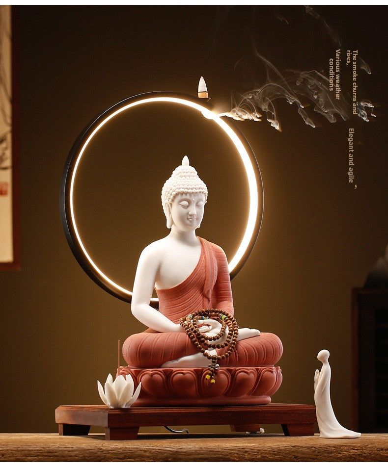 zensoullab Zen New Chinese Style Shakyamuni Buddha Lamp Circle Ornament Creative Home Interior Decoration Living Room Entrance Worship