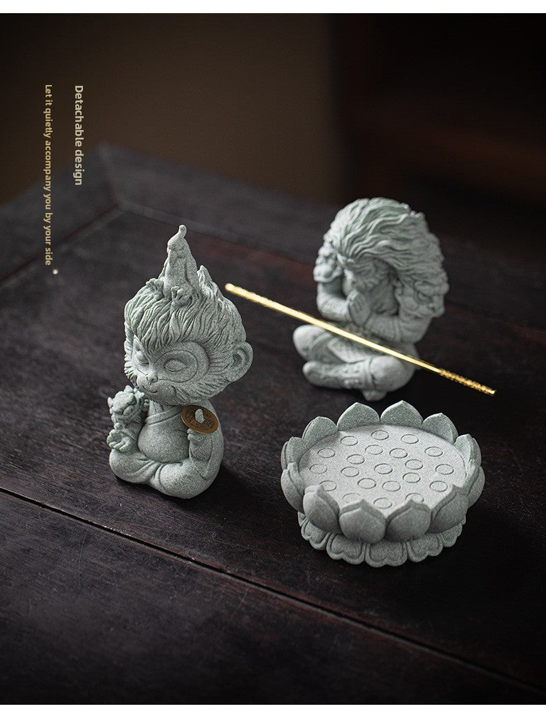 zensoullab Zen Style Chinese Qingsha Cultural Creative Great Sage Wukong Desktop Ornament Creative Home Living Room Fish Tank Landscaping Decoration Display