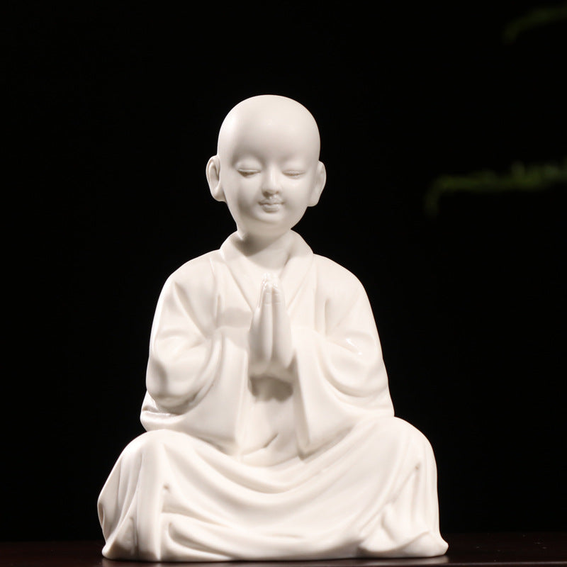 zensoullab Zen Style Dehua White Porcelain Little Monk Figurine Ceramic Little Novice Little Buddha Figure New Chinese Style Living Room Entrance Decoration