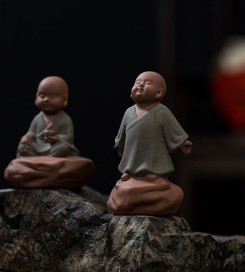 zensoullab Creative Purple Clay Little Monk Tea Pet Tea Tray Tea Set Accessories Zen Little Novice Tea Room Bonsai Decoration Ornament