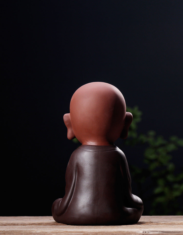 zensoullab Zen Purple Clay Blessing Little Monk Home Decor Chinese Style Entrance Living Room Buddha Hall Large Small Novice Figurine