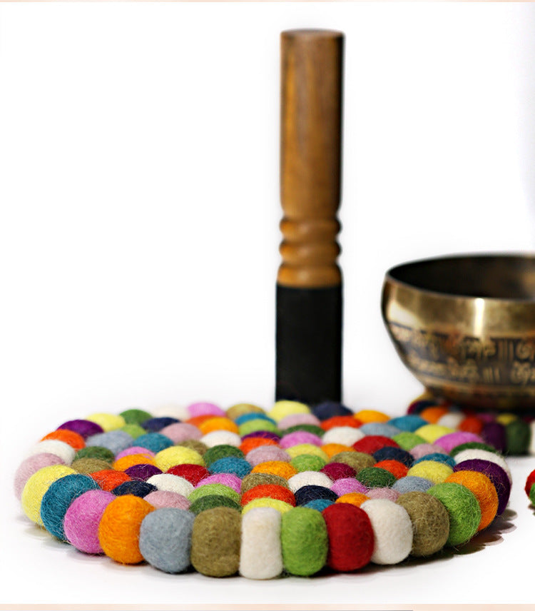 zensoullab Nepal Handmade Wool Felt Mat Round Ball Wool Ball Mat Bowl Mat Coaster Incense Burner Ritual Tool Mat Direct Supply