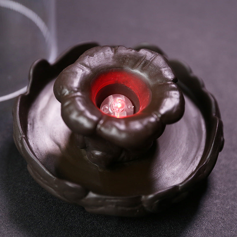 zensoullab New Purple Clay Dragon Backflow Incense Burner Creative LED Light Windproof Cover Dragon Backflow Incense Burner Home Decor Original