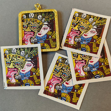 zensoullab Nepal Hand-painted Female God of Wealth Thangka Zaka Ram Past and Present Life Tibetan God of Wealth Small Thangka Gawu Box Pendant