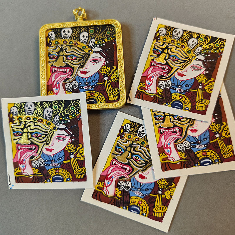 zensoullab Nepal Hand-painted Female God of Wealth Thangka Zaka Ram Past and Present Life Tibetan God of Wealth Small Thangka Gawu Box Pendant