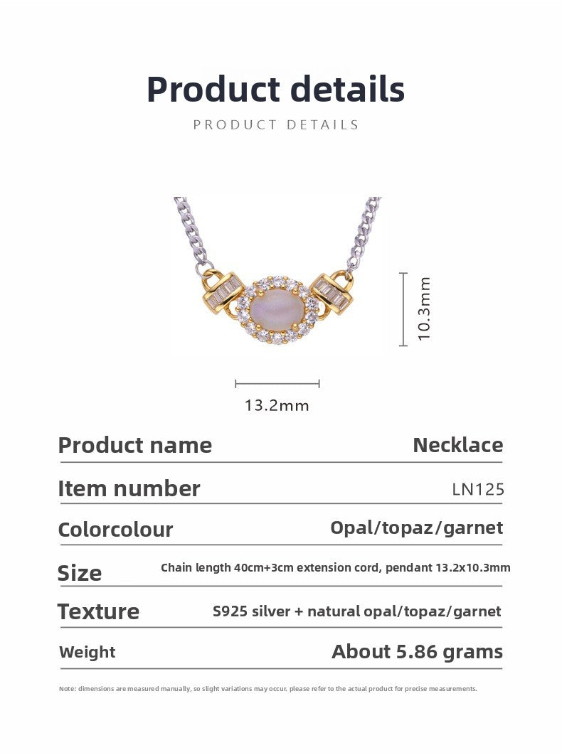 zensoullabs 925 Sterling Silver Inlaid Natural Multicolor Optional Gemstone Egg Pendant Collarbone Necklace Light Luxury Niche High-end Feel