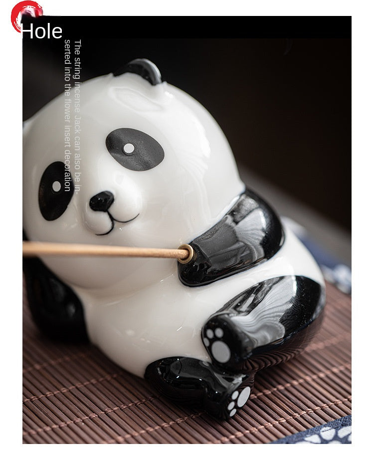 zensoullab Creative Cute Panda Hand-painted Ceramic Ornament Tea Pet Home Indoor Sandalwood Incense Holder Incense Tray Incense Stand