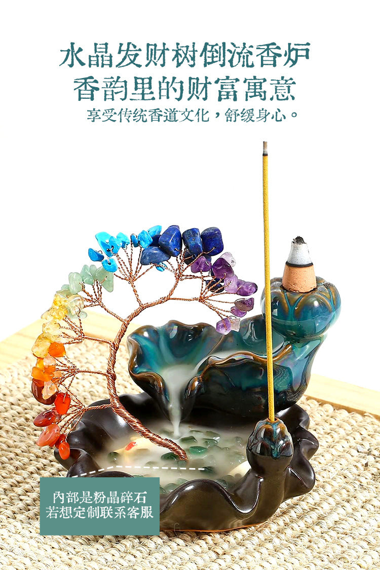 zensoullab Natural Crystal Money Tree Colorful Crystal Gravel Phoenix Tail Tree Backflow Incense Burner Wealth Tree Home Desktop Ornament