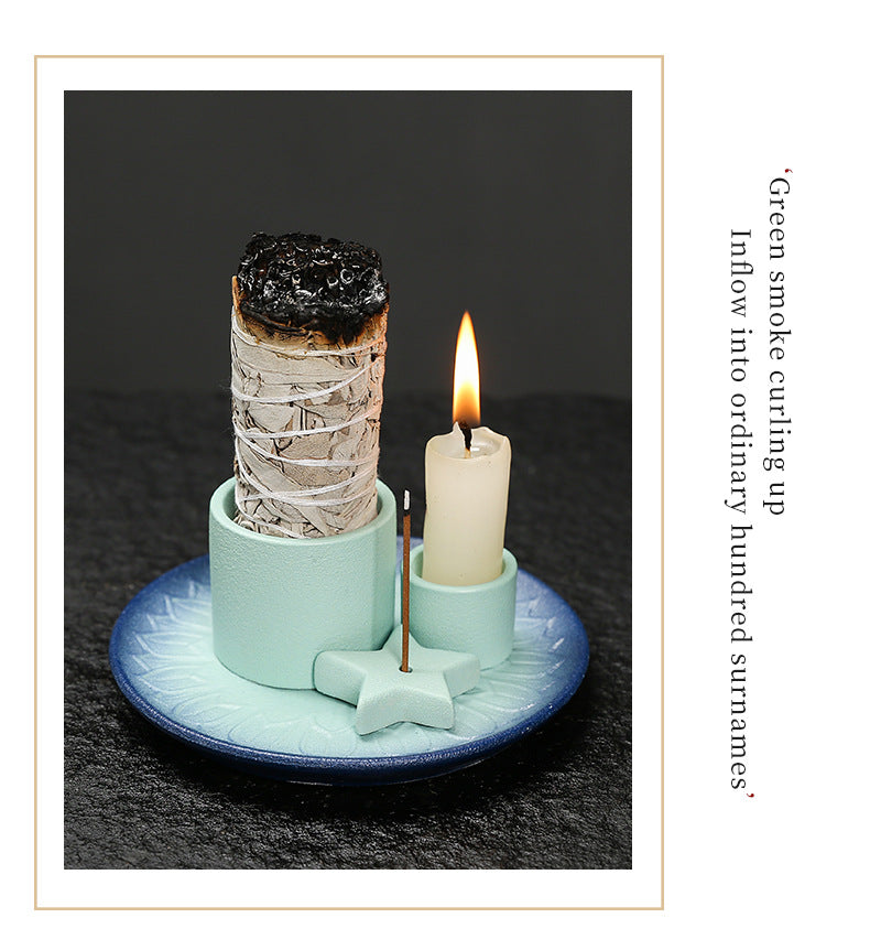 Ceramic Aromatherapy Candle Holder Aromatherapy Burner Simple Nordic Style Candle Cup Atmosphere Decoration Sage Holy Wood Plate