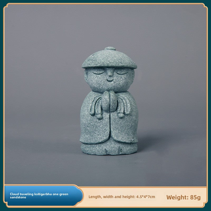 zensoullab Green Sand Stone Japanese Style Little Monk Home Aromatherapy Decoration Kyoto Kanzan Shape Fish Tank Aquarium Bonsai Matching Ornament