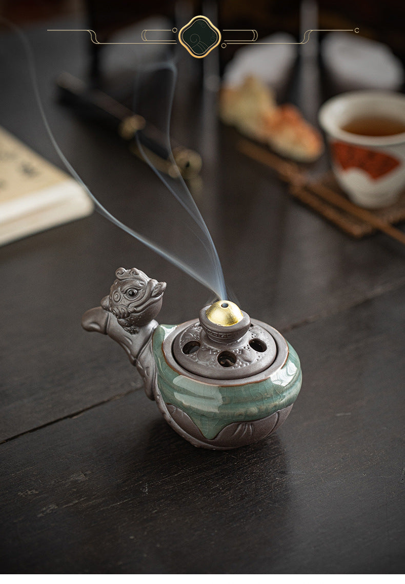 zensoullab Lucky Money Pipe Golden Toad Mini Incense Burner Home Indoor Small Coil Incense Burner Zen Tea Room Incense Aromatherapy Burner Ornament