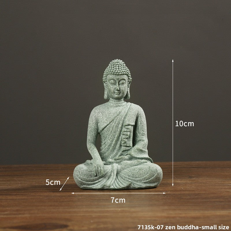zensoullab Green Sandstone Buddha Statue Ornament Micro Landscape Fish Tank Landscaping Rockery Bonsai Living Room Zen Tea Tabletop Stone Small Sitting Buddha