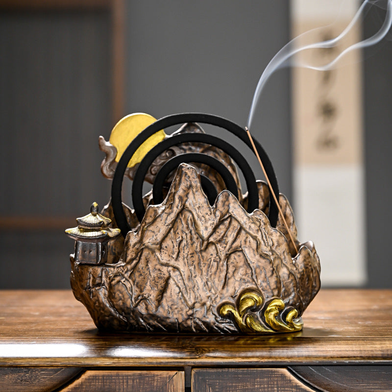 zensoullab Creative Ceramic Large Incense Burner Antique Style Home Indoor Incense Tea Ceremony Incense Holder Sandalwood Agarwood Mosquito Coil Burner