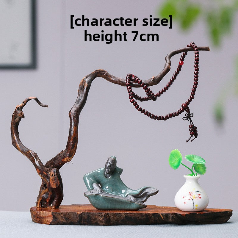 zensoullab Zen New Chinese Style Root Carving Set Ornament Purple Clay Little Monk Living Room TV Cabinet Tea Table Entrance Creative Decoration