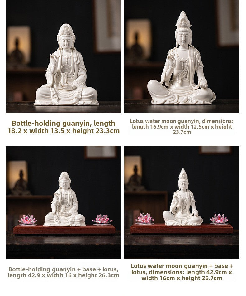 zensoullab Zen Style Chinese White Porcelain Holding Bottle Guanyin Buddha Statue Desktop Ornament Home Indoor Entrance Display Cabinet Decoration