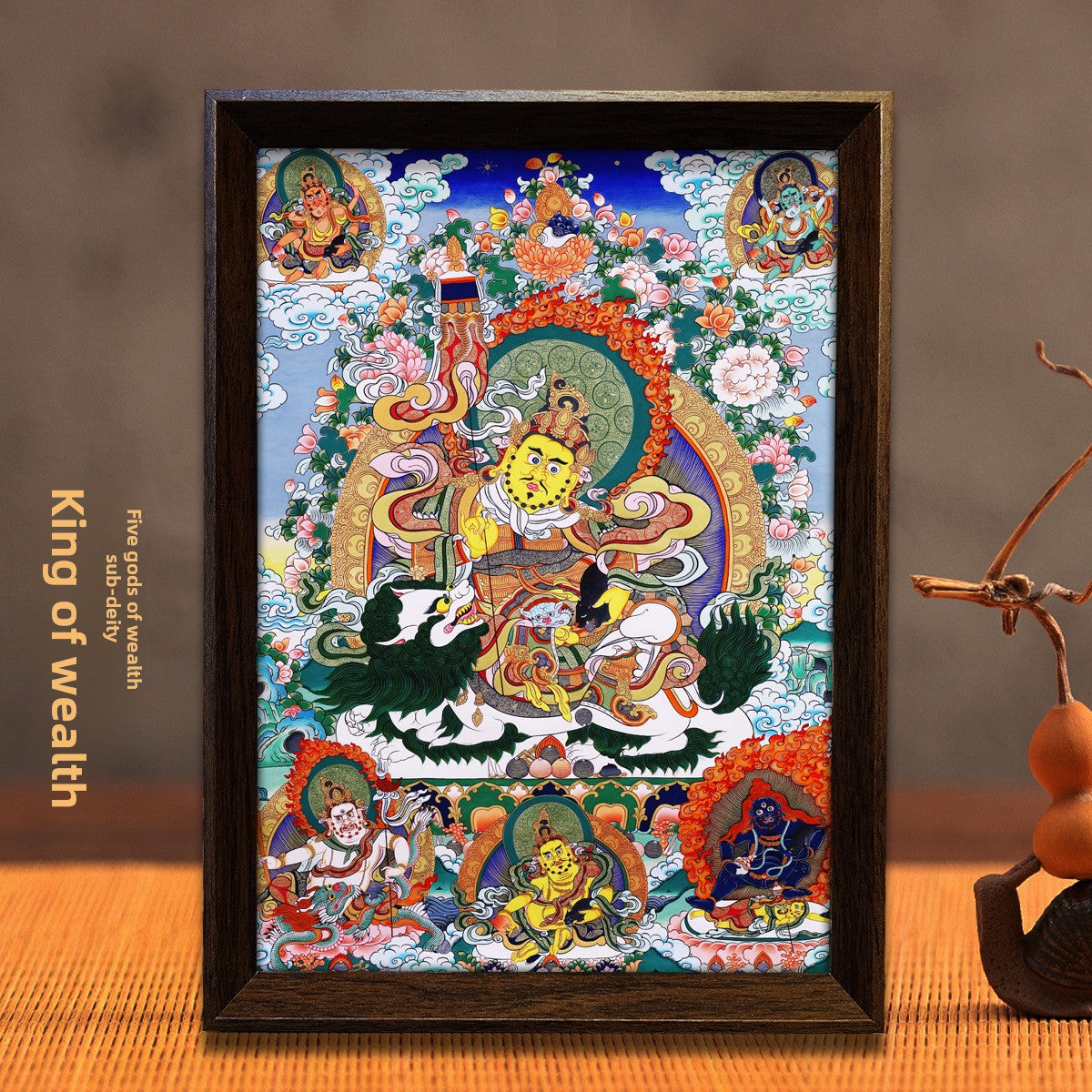 zensoullab Thangka Yellow God of Wealth Mahakala Buddha Statue Hanging Painting Desktop Display Guanyin Bodhisattva Wealth Attraction Entrance Decoration Painting