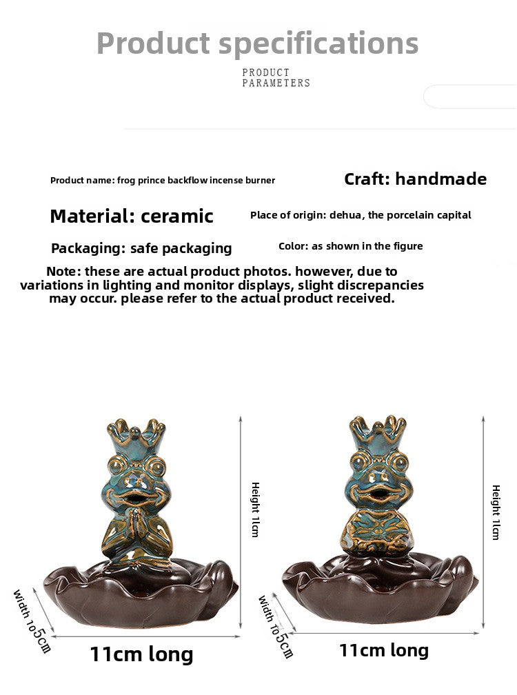 zensoullab Frog Prince Backflow Incense Burner Ceramic Creative Ornament Home Decoration Incense Holder Incense Stand Incense Device