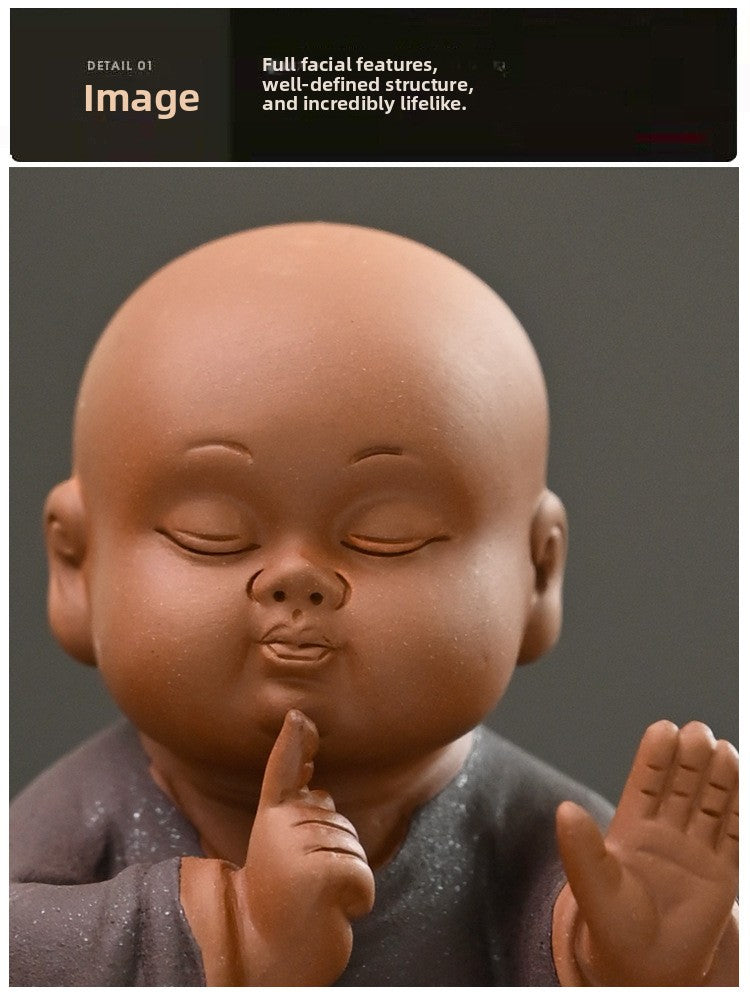 zensoullab Cute Purple Clay Four Little Monks Tea Pet Tea Tray Accessories Ceramic Little Novice Zen Home Living Room Decoration