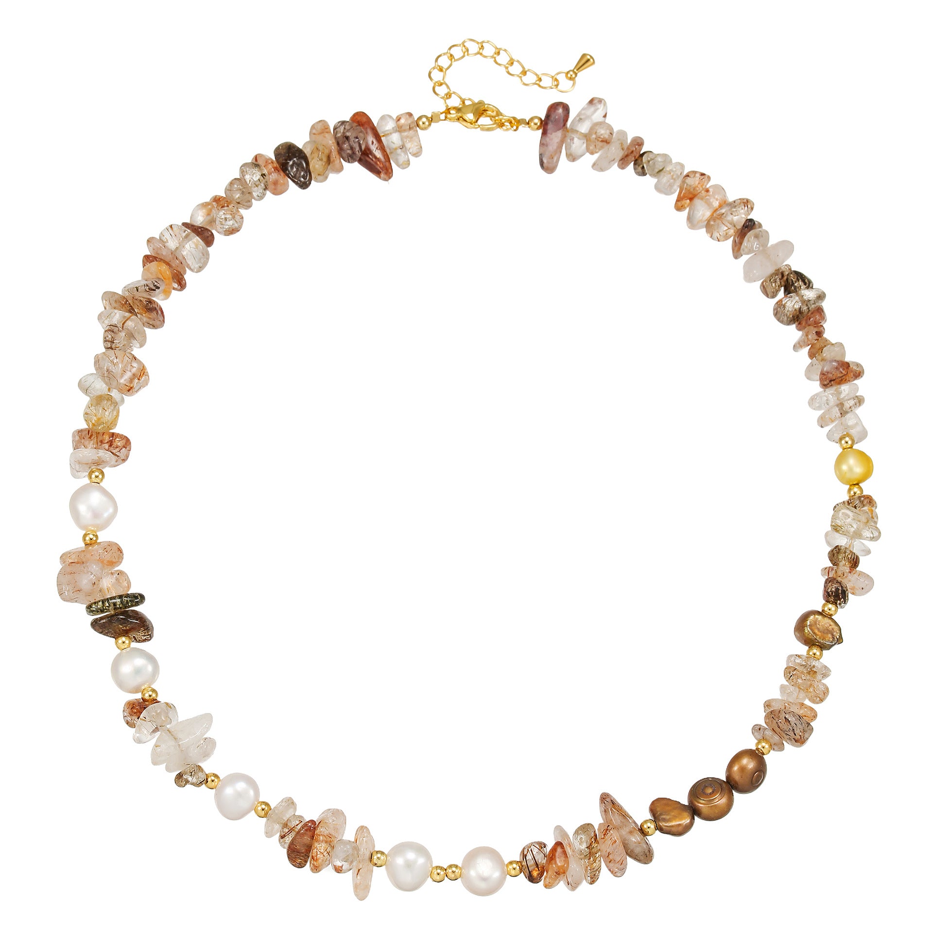 zensoullab Freshwater Pearl Natural Stone Bead Necklace Bracelet Melad Gold Rutilated Quartz Sweater Chain High-end