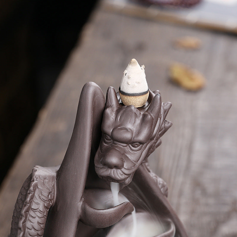 Purple Clay Chinese Style Dragon Backflow Incense Burner Home Decor Creative Large Dragon Backflow Aromatherapy Burner Craft Gift