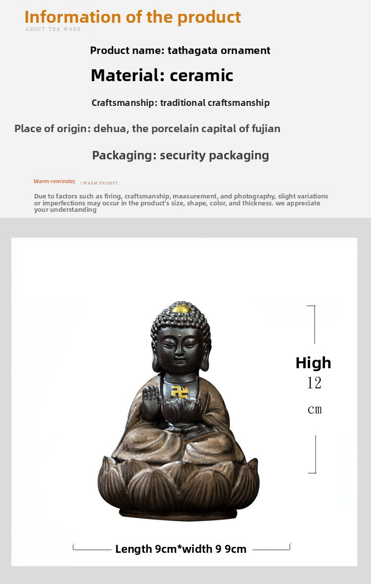 zensoullab Premium Retro Ceramic Buddha New Chinese Style Ornament Zen Tea Pet Home Living Room Desktop Tea Room Car Decoration