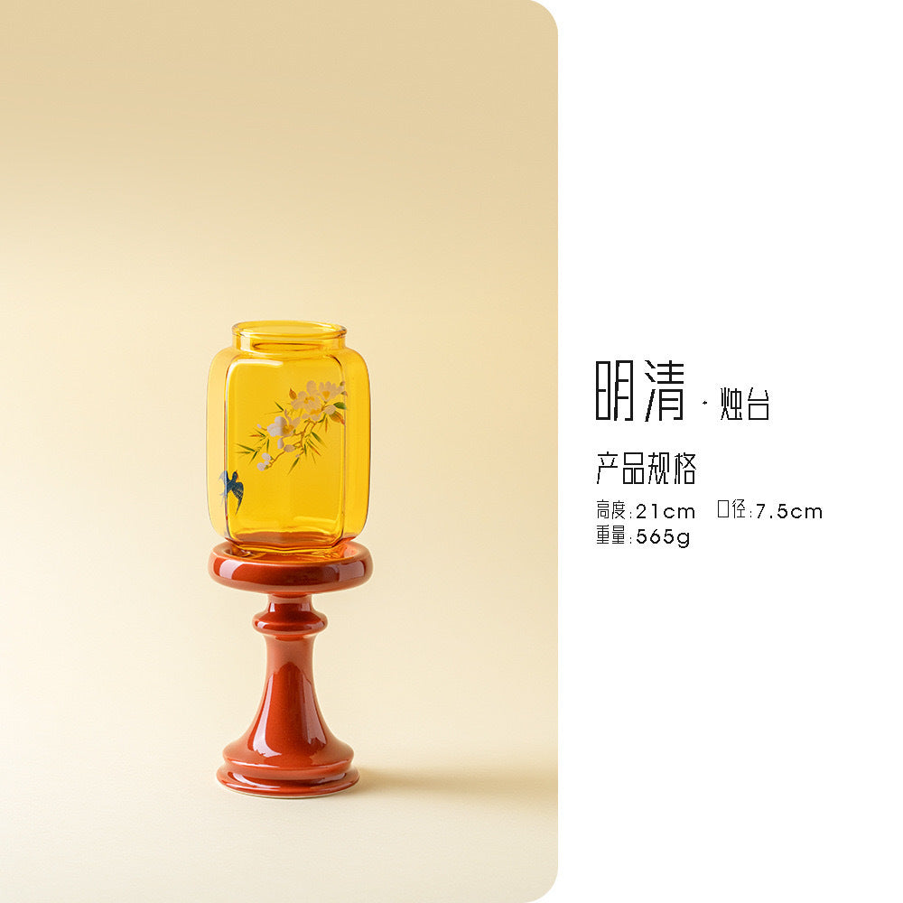 zensoullab Japanese Style Spring Returns to the Forbidden City Red Ming Qing Candle Holder Glass Chinese Style Ornament Candle Candle Holder Tea Room Atmosphere Light Ancient Style