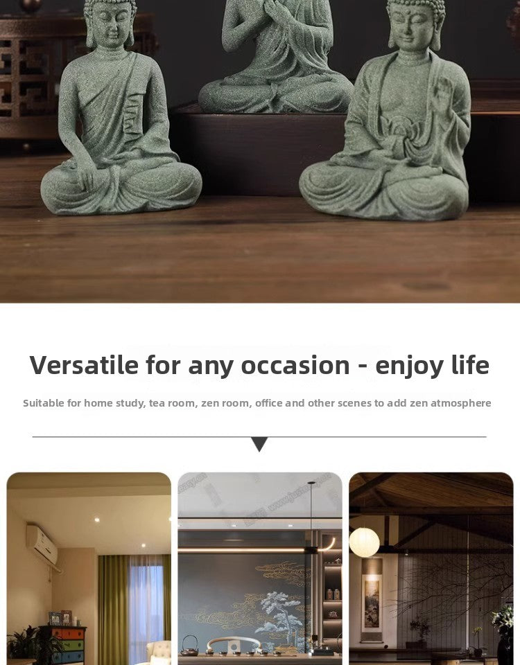 zensoullab Green Sandstone Buddha Statue Ornament Micro Landscape Fish Tank Landscaping Rockery Bonsai Living Room Zen Tea Tabletop Stone Small Sitting Buddha