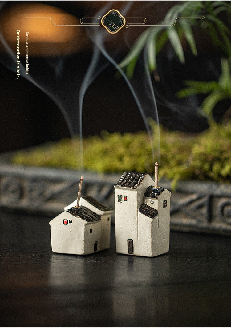 zensoullab Jiangnan Style Ceramic Mini Small House Incense Socket Zen Tea Room Tea Table Ancient Style Small Incense Burner Incense Holder Ornament