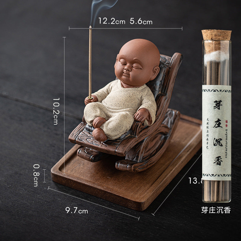 zensoullab Rocking Chair Little Monk Incense Burner Creative Incense Holder Zen Tea Room Aromatherapy Burner Ornament Incense Holder Craft