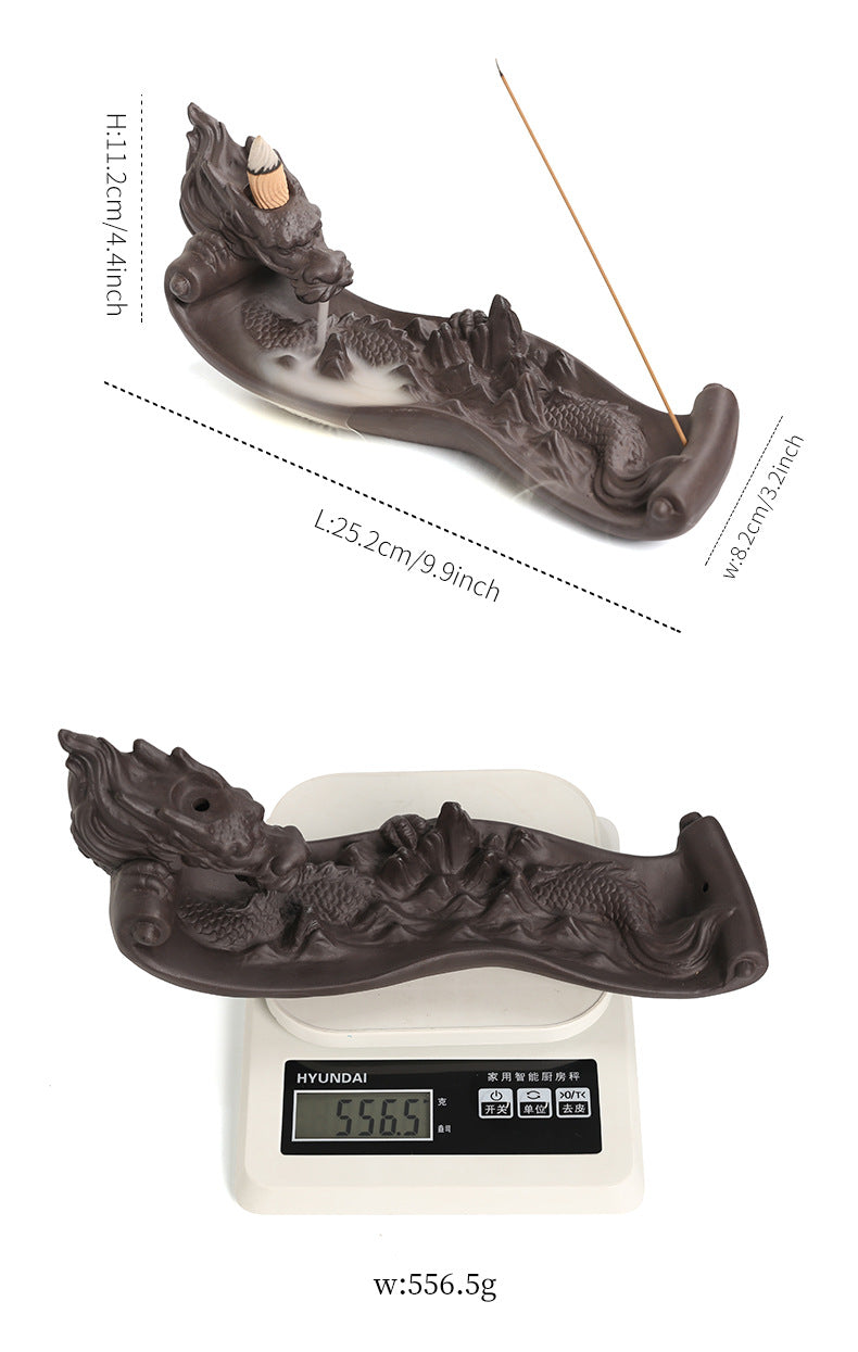 zensoullab Purple Clay Backflow Incense Burner Large Dragon Ornament Creative Chinese Dragon Mountain Water Backflow Incense Burner Ornament