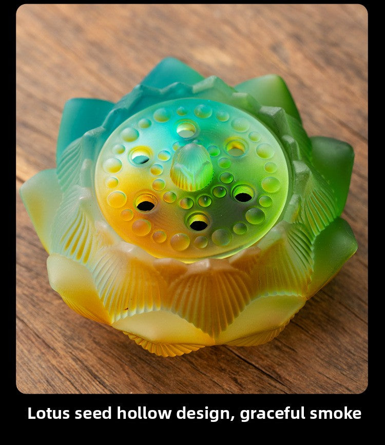 zensoullab Glass Incense Burner Ancient Method Lotus Seven-Color Coil Incense Sandalwood Agarwood True Incense Home Use Incense Holder New Chinese Style Ornament