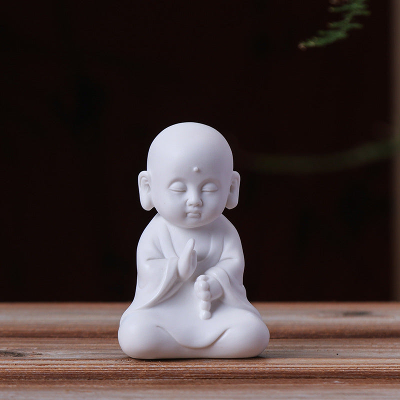 zensoullab Zen Ceramic Little Monk New Chinese Style Home Decor White Porcelain Figure Little Novice Living Room Study TV Cabinet Ornament