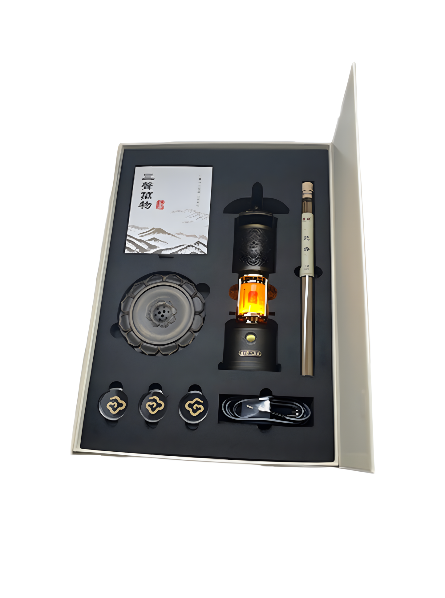 The Sacred Light Artistic Awakening Lighthouse Aroma Lamp features integrated functions of a speaker, aromatherapy, and ambient lighting.