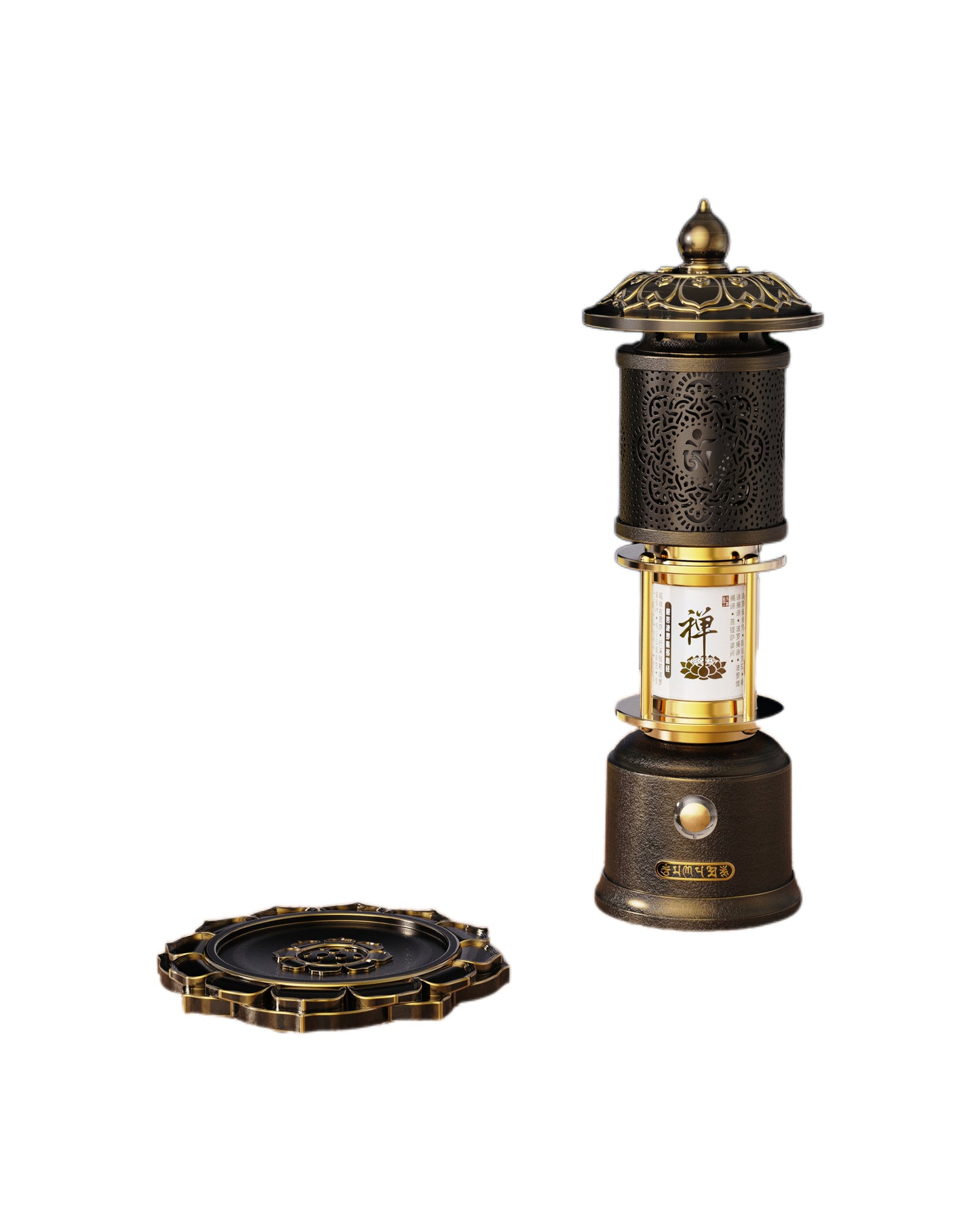 The Sacred Light Artistic Awakening Lighthouse Aroma Lamp features integrated functions of a speaker, aromatherapy, and ambient lighting.