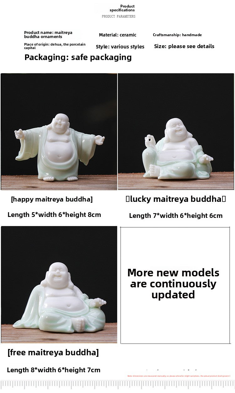 zensoullab Premium Ceramic Lucky Maitreya Buddha Fat Belly Laughing Buddha Living Room Entrance Car Home Decoration Zen Ornament