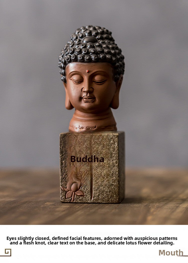zensoullab New Chinese Style Ceramic Buddha Head Zen Ornament Home Entrance Crafts Fish Tank Landscaping Antique-like Tathagata Buddha Statue